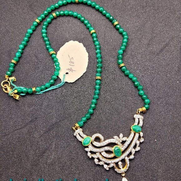 Zircone Pendant Necklace With Sapphier And Emerald - Picture 5 of 7